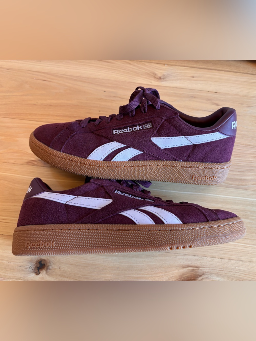 Reebok Women's Club C Grounds Sneakers in Burgundy and Gum Sz 8